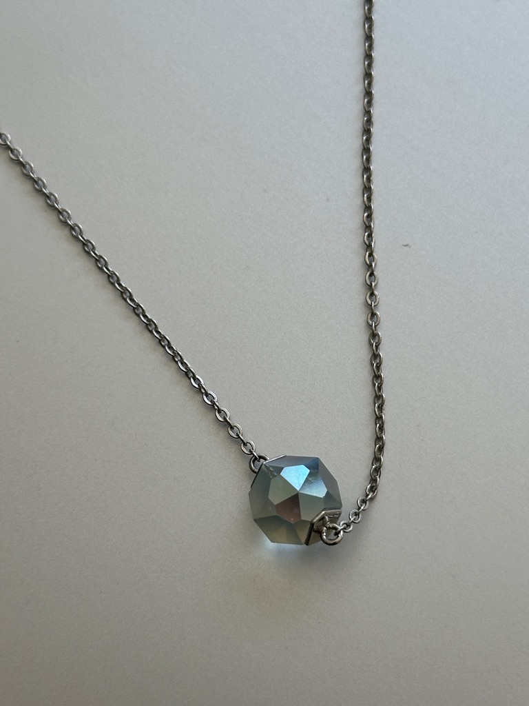 Swarovski Silver Necklace With Iridescent Blue-Green Crystal 30$